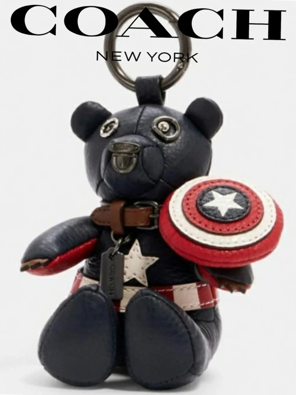 Coach Marvel Captain America Bear Leather Bag Charm Keychain Fob 2752